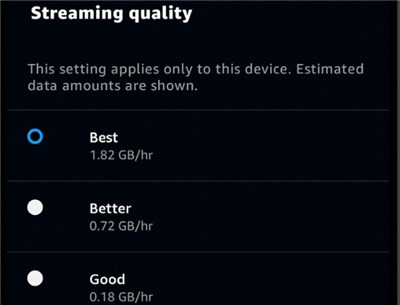 Select Streaming Quality