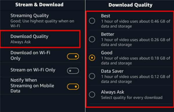 Select Download Quality